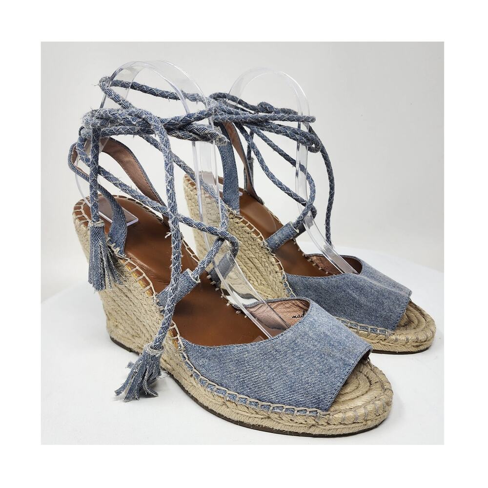 Joie Phyllis Espadrille Wedge Sandal Women EU40/US9.5 Blue Denim Tassel Wrap